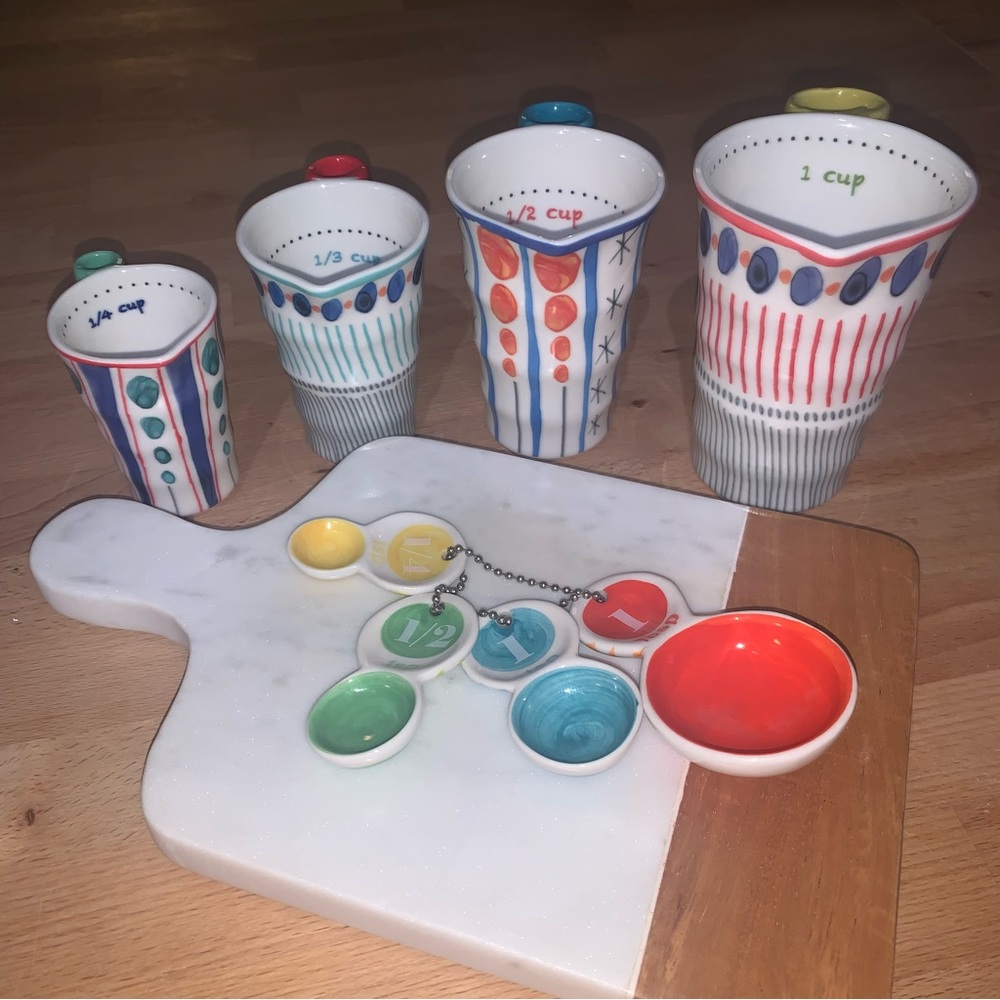 Anthropologie hand painted ceramic measuring spoons and cups